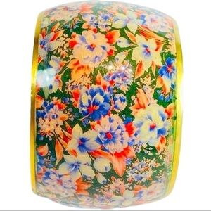 Bangle Vibrant Floral Pattern Gold Accent Bracelet